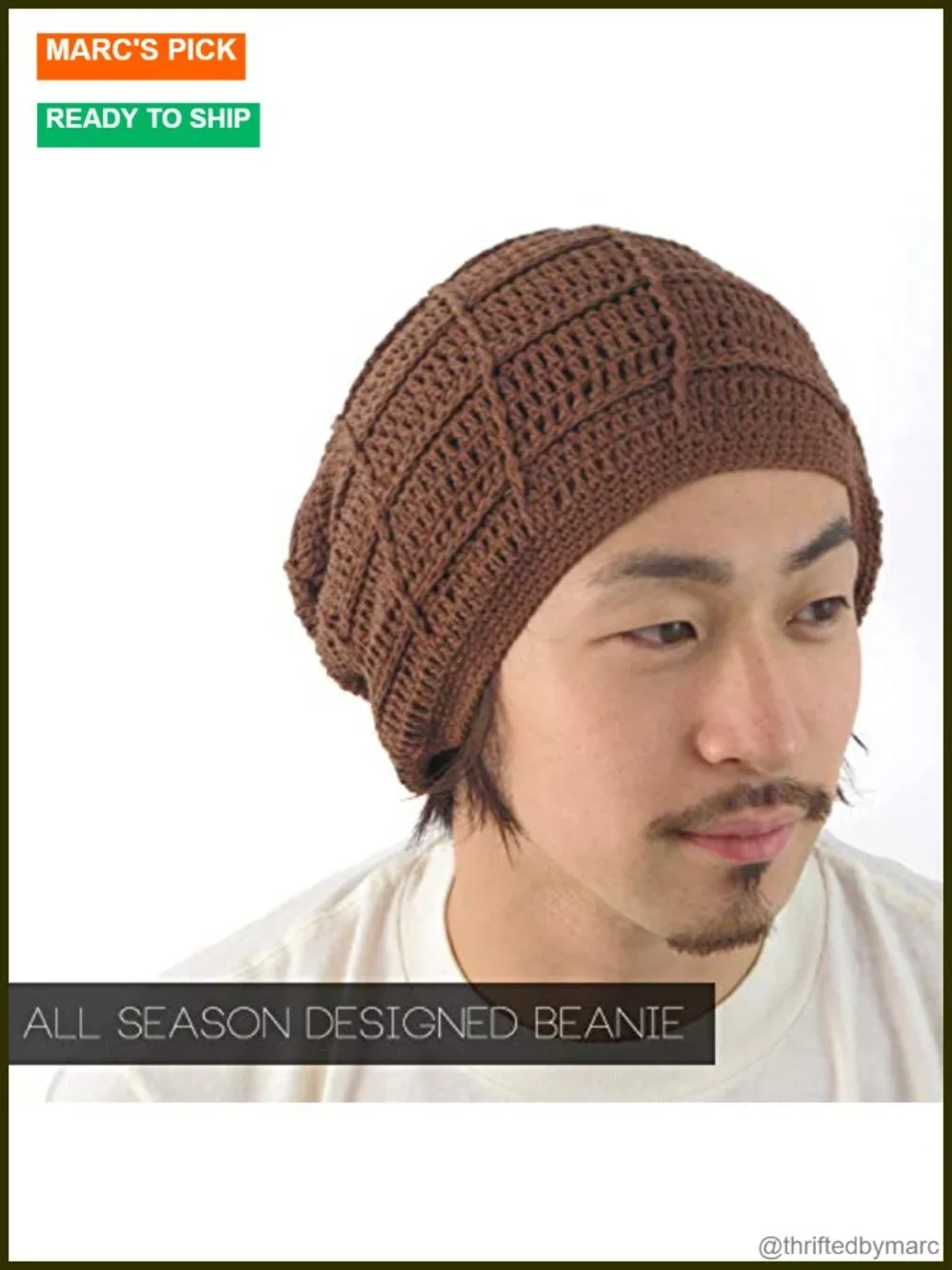 Mens Summer Beanie Cotton Crochet Slouch Cap Hand Made Chemo Hat